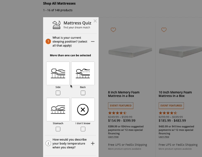 Mattress Quiz Page