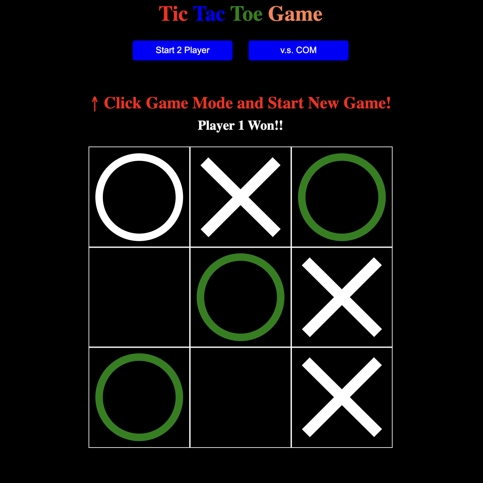 Tic Tac Toe Play Screen